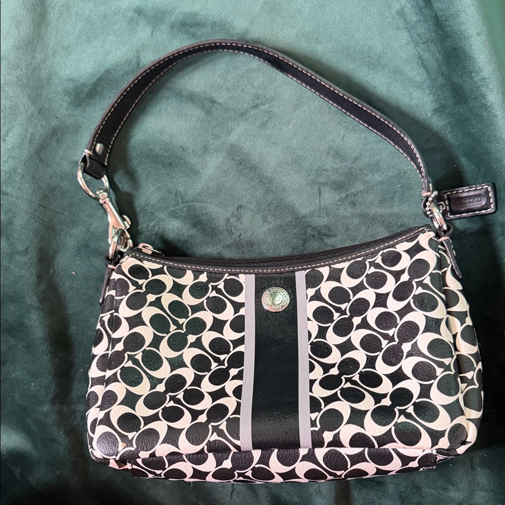 Adorable Coach Black and White Signature Monogram Small Shoulder Bag